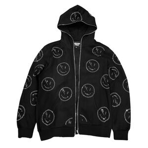 Retrovert Black Smiley Face Full Zip Up Hoodie